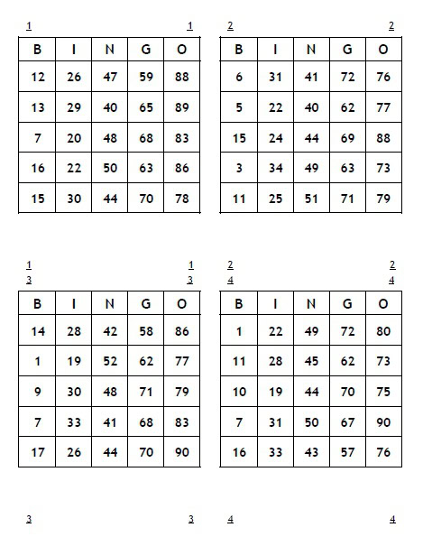 4 cartones por pagina 1-90