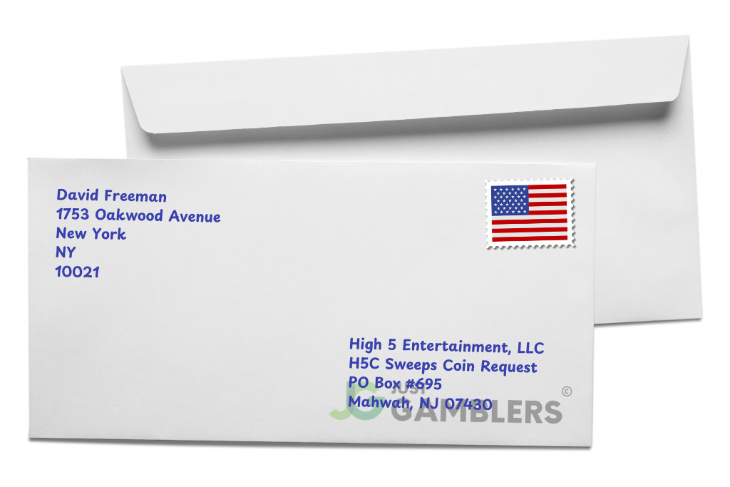 Graphic showing example of the envelope from an AMOE request at sweepstakes casinos.