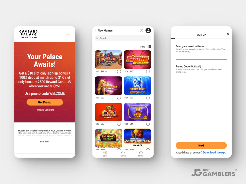 Caesars Palace Casino NJ Product Preview Mobile