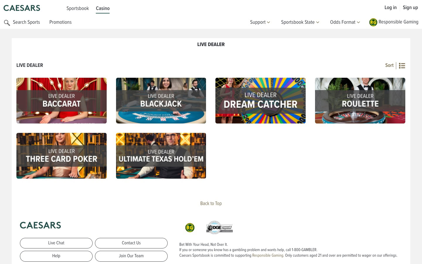 caesars sportsbook casino united states live casino