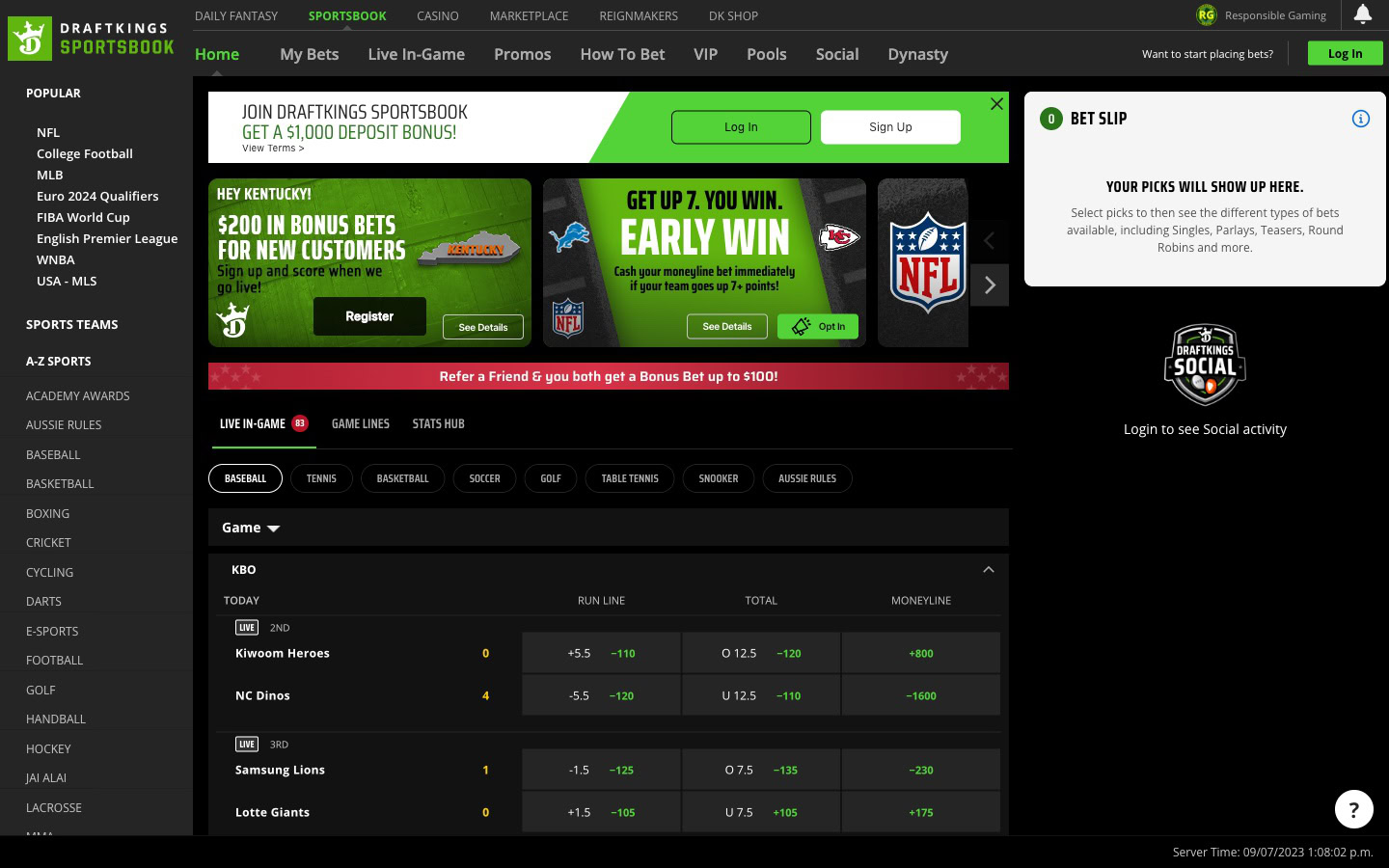 draftkings united states sports