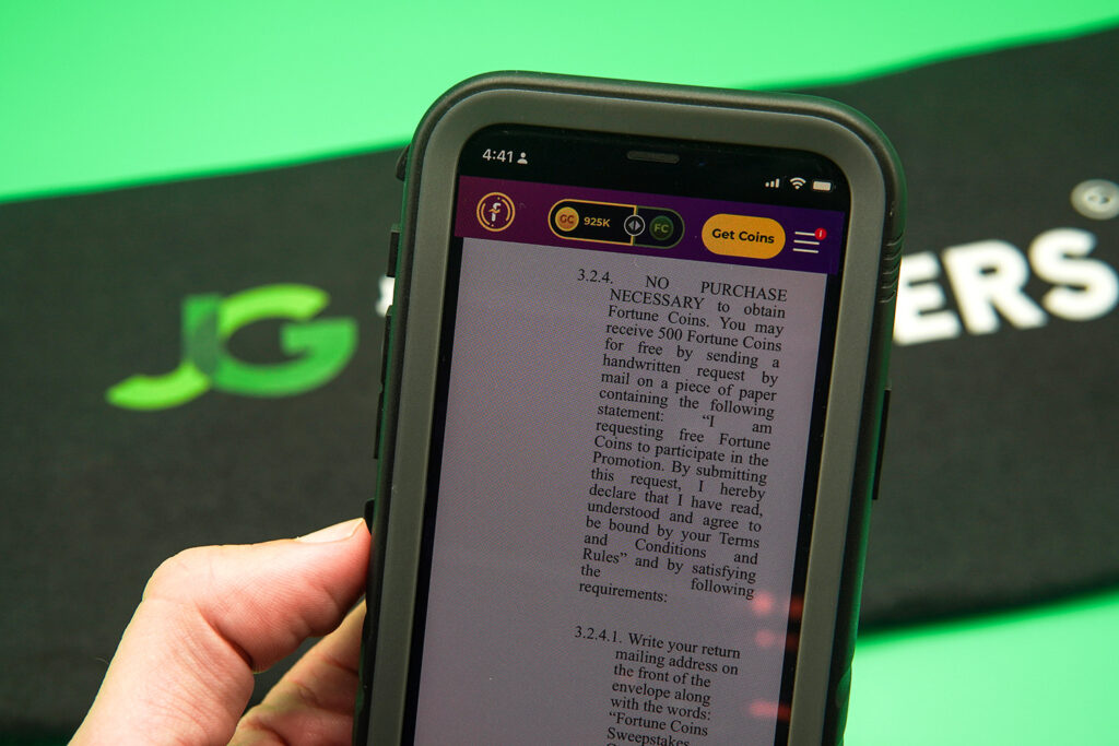 Photo of the Fortune Coins AMOE instructions displayed on an iPhone.