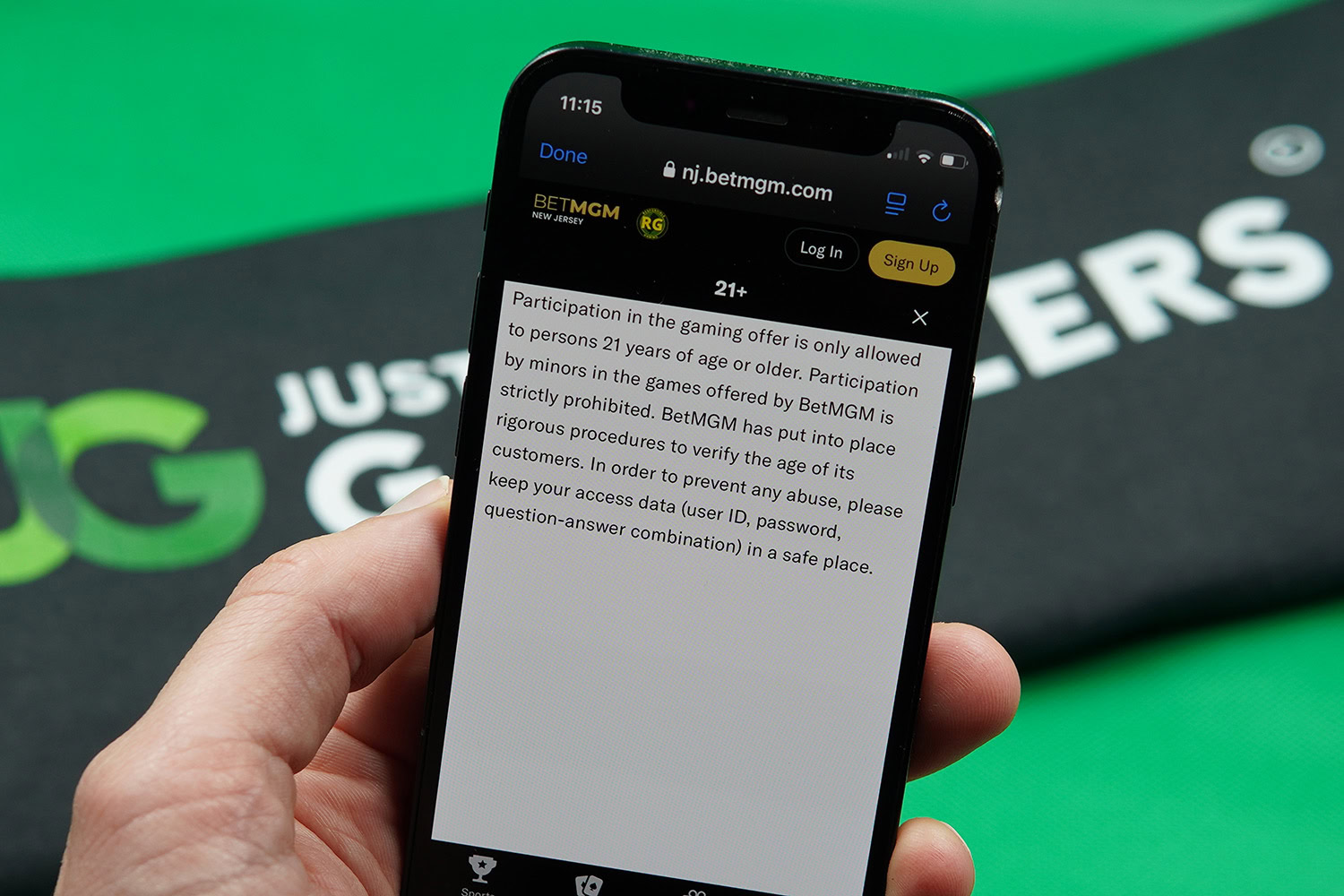 Photo of a US Online Casino Legal Age Page on iPhone 21+