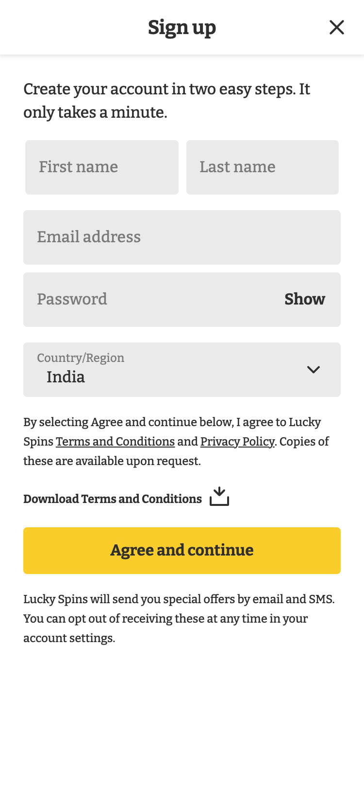 lucky spins india register mobile
