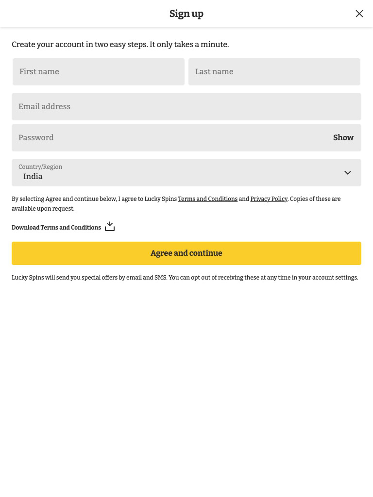 lucky spins india register tablet