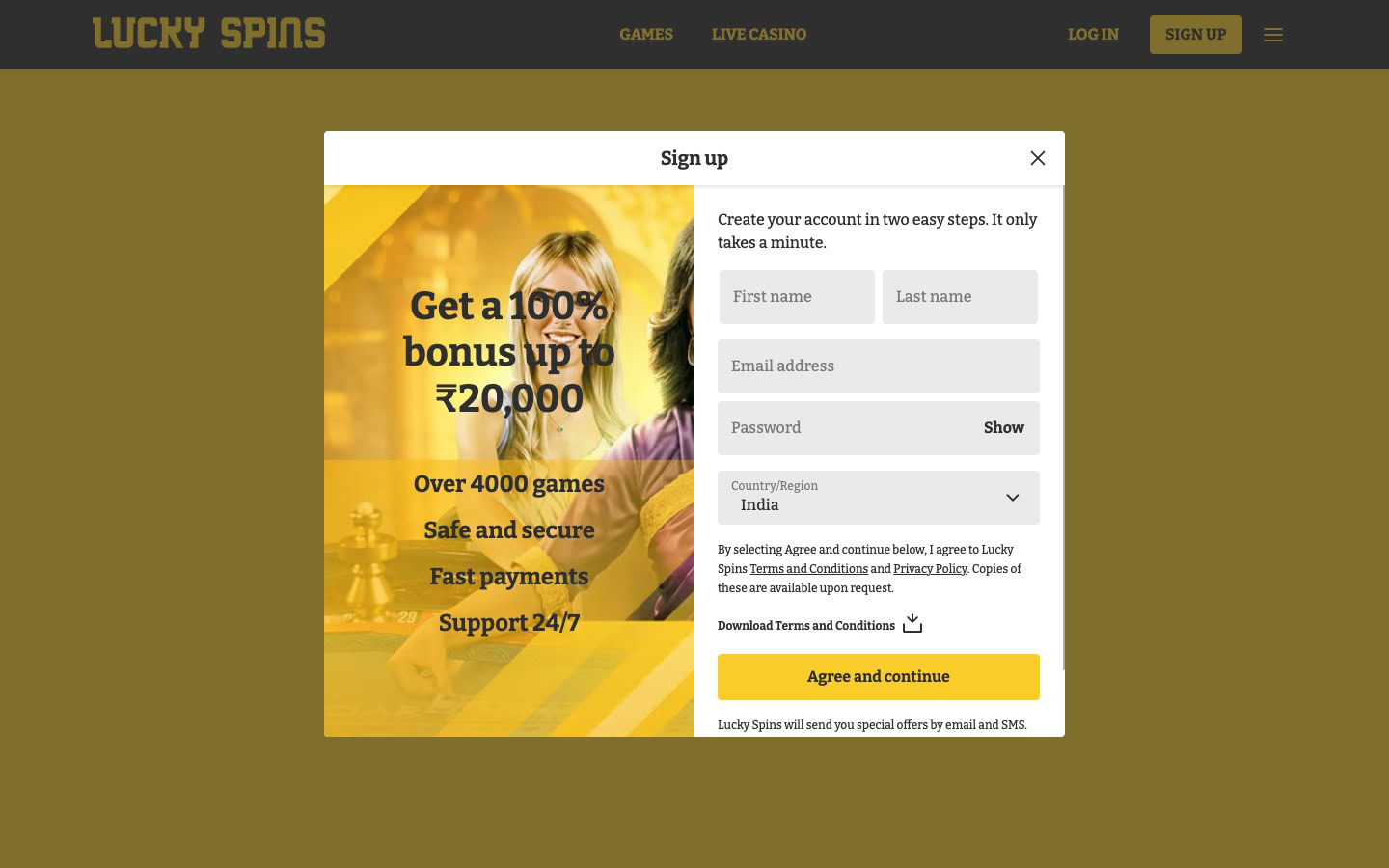 lucky spins india register