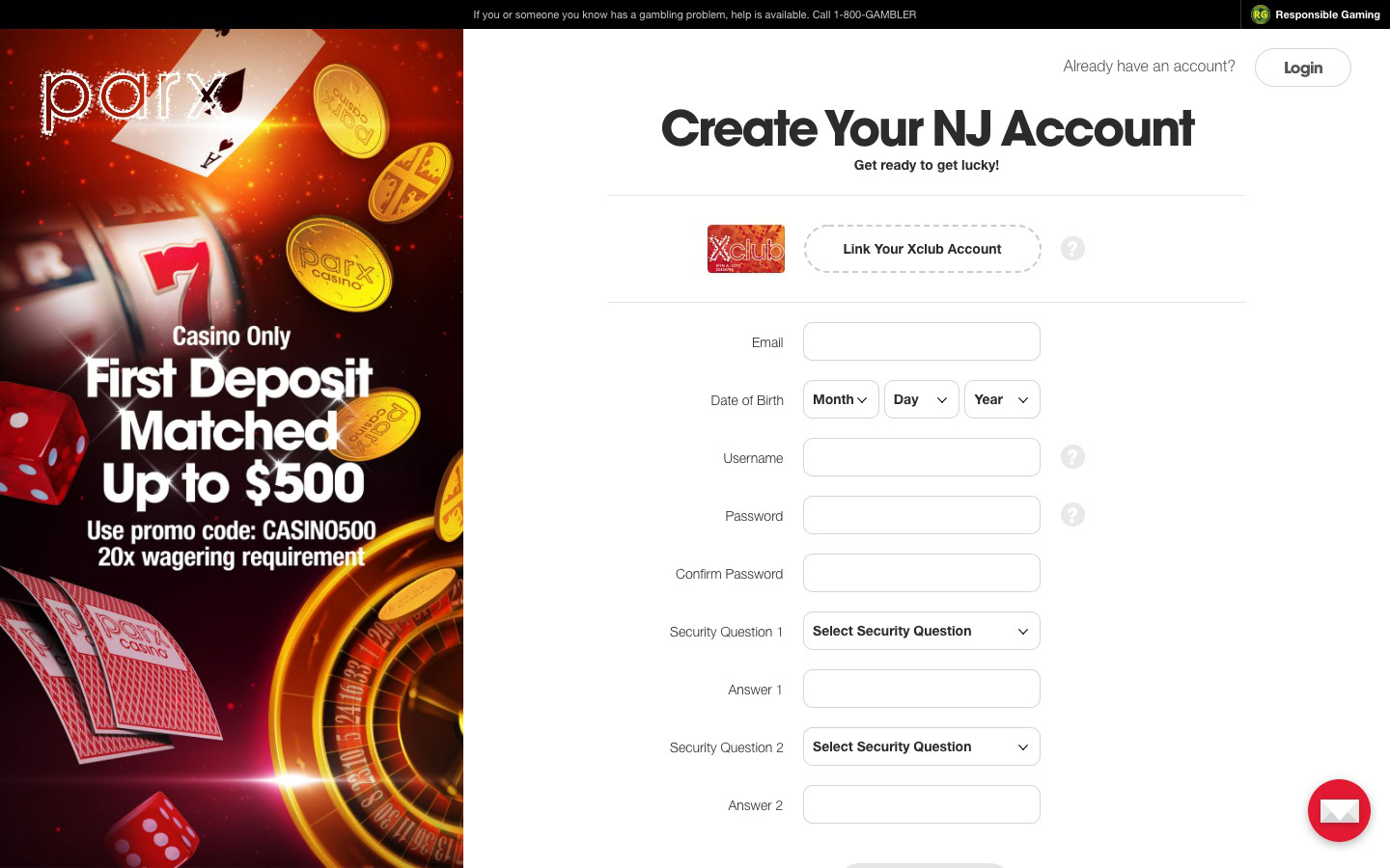 parx casino register