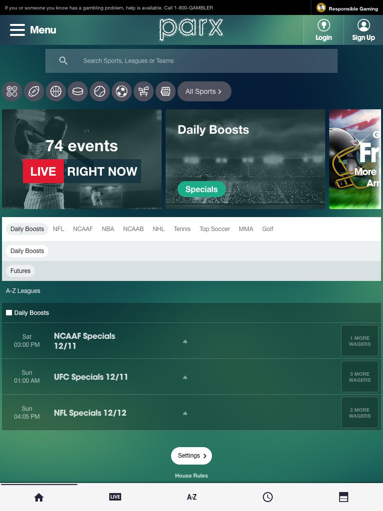 parx casino sports tablet
