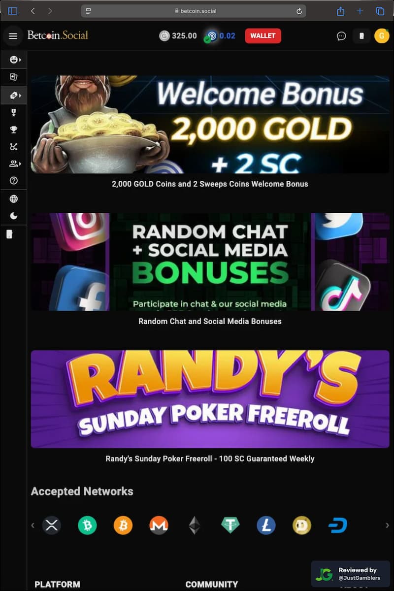 Tablet screenshot of the starting page at Betcoin.Social..