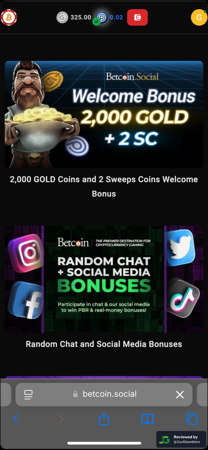Mobile screenshot of the promo page at Betcoin.Social.