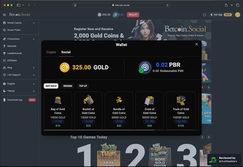 Desktop screenshot of the coin purchase process at Betcoin.Social.