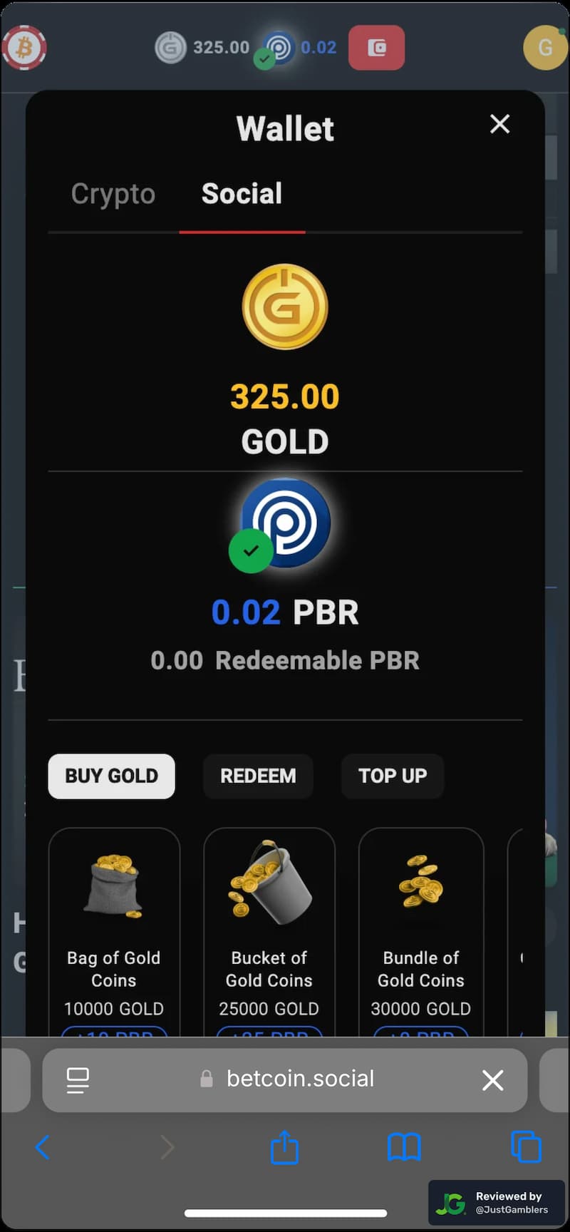 Mobile screenshot of the coin purchase process at Betcoin.Social.