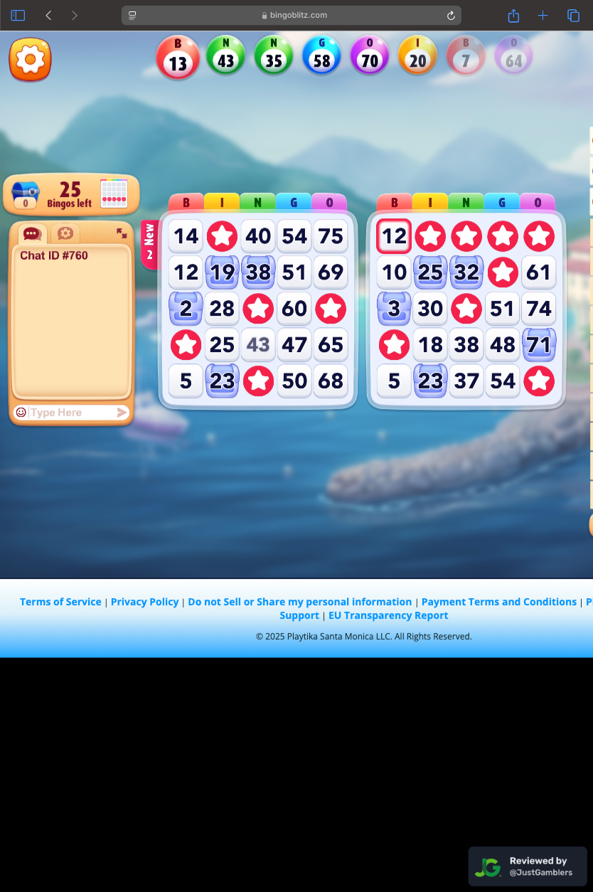 Tablet in-game screenshot Bingo Blitz.