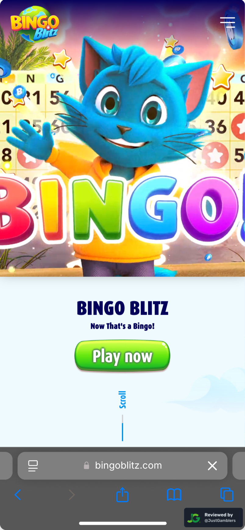 Mobile screenshot of the starting page at Bingo Blitz.