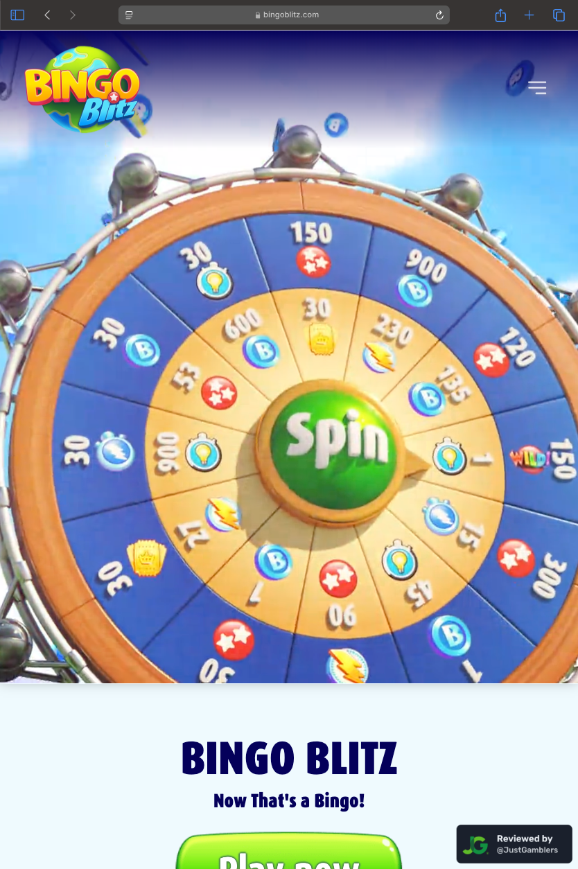 Tablet screenshot of the starting page at Bingo Blitz.