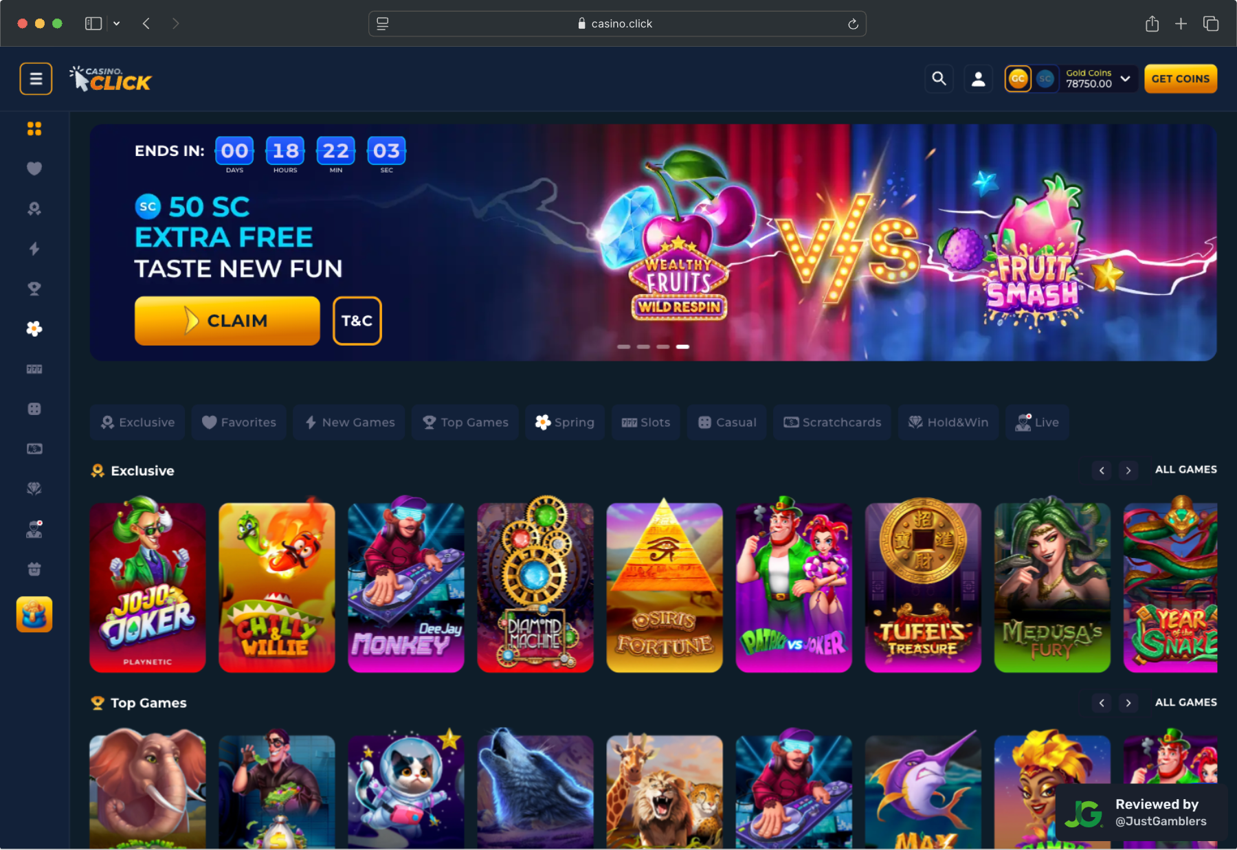 Desktop screenshot of the starting page at Casino Click.