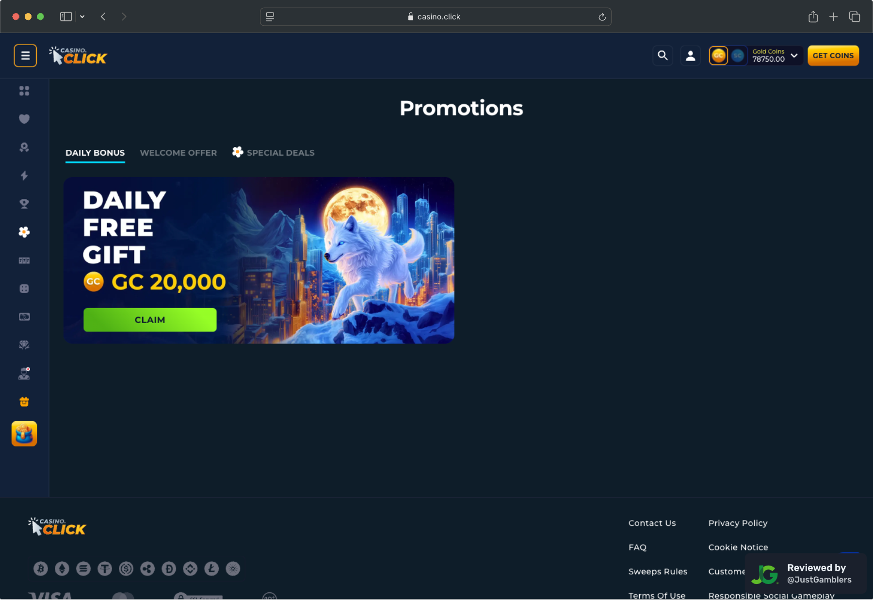 Desktop screenshot of the promo page at Casino Click.