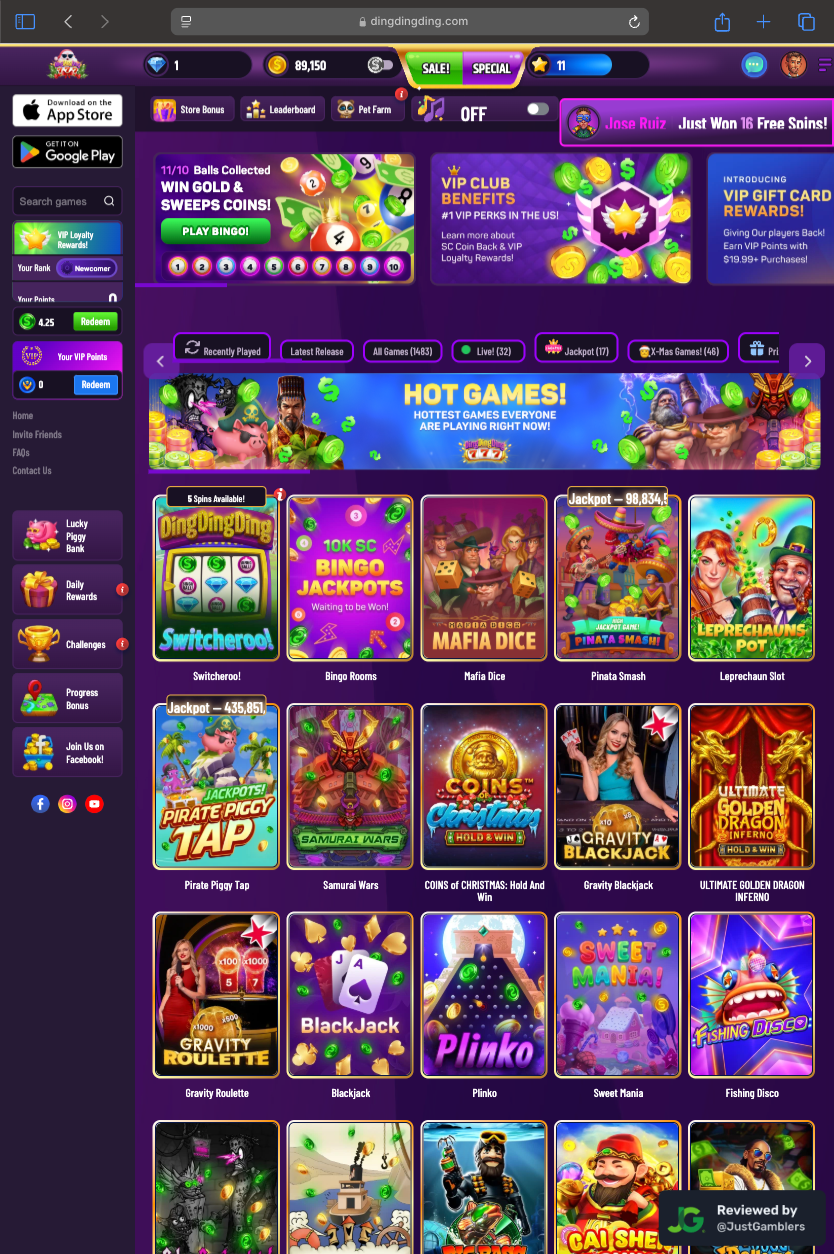 Tablet Screenshot of DingDingDing Starting Page