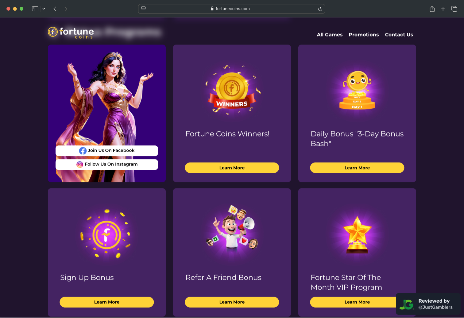 Desktop Screenshot of Fortune Coins Promo Page