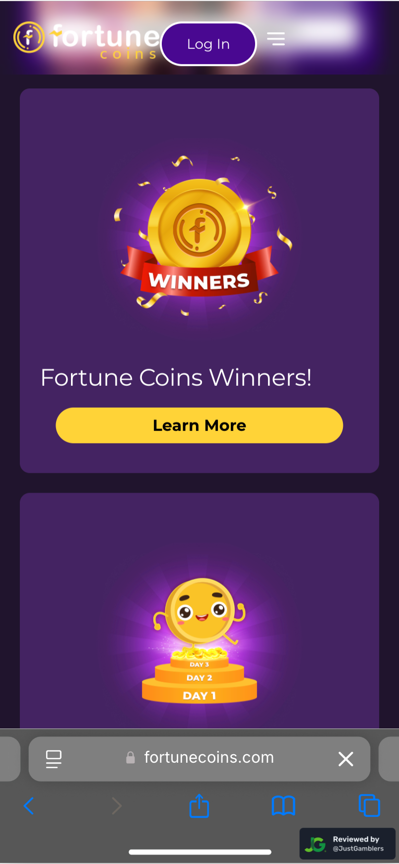 Mobile Screenshot of Fortune Coins Promo Page