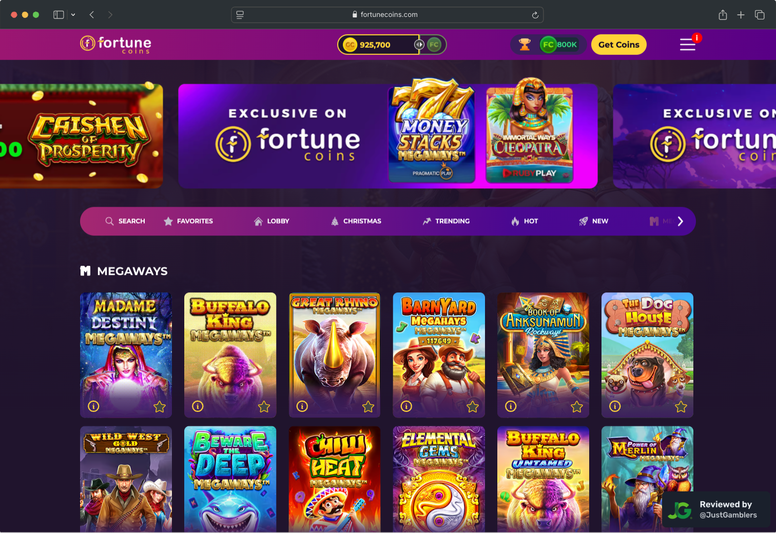 Desktop Screenshot of Fortune Coins Starting Page