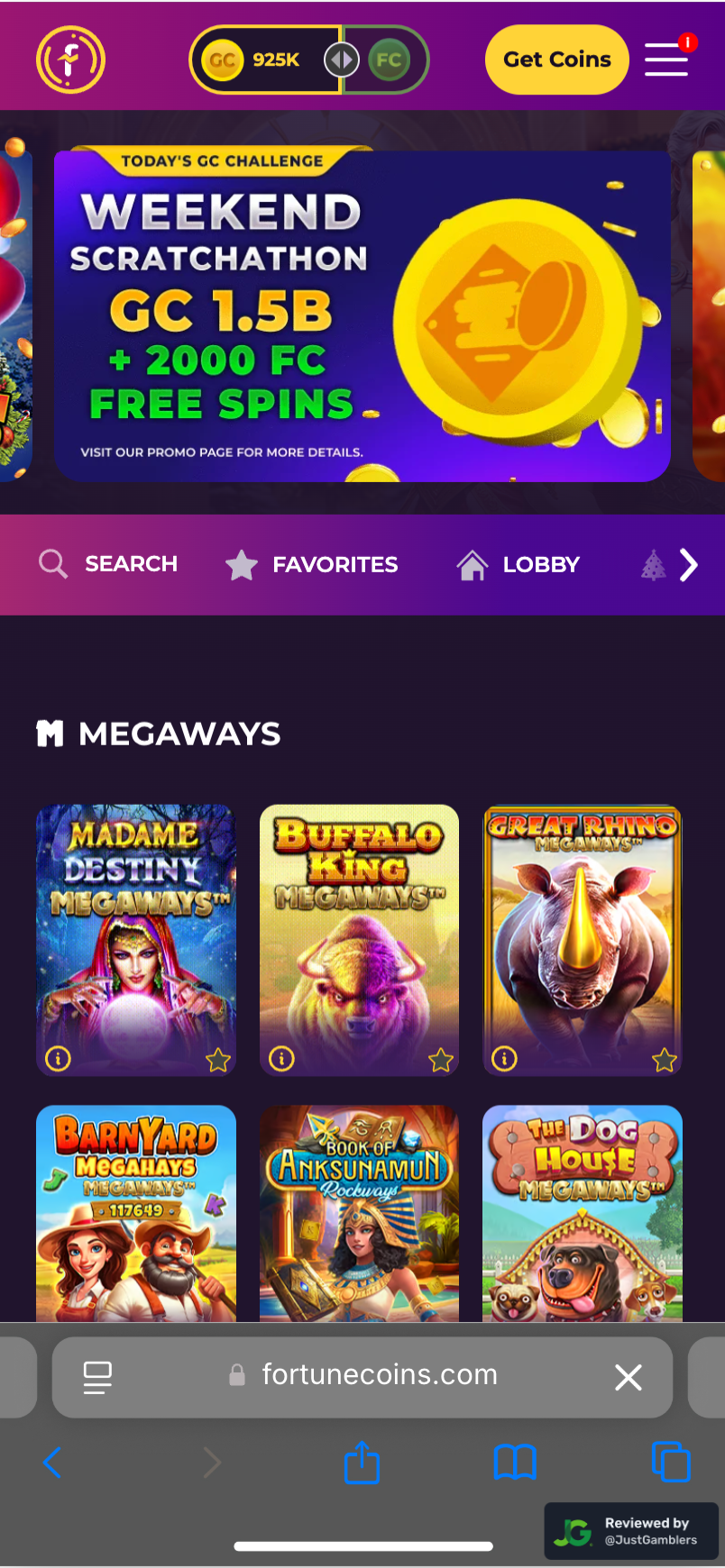 Mobile Screenshot of Fortune Coins Starting Page