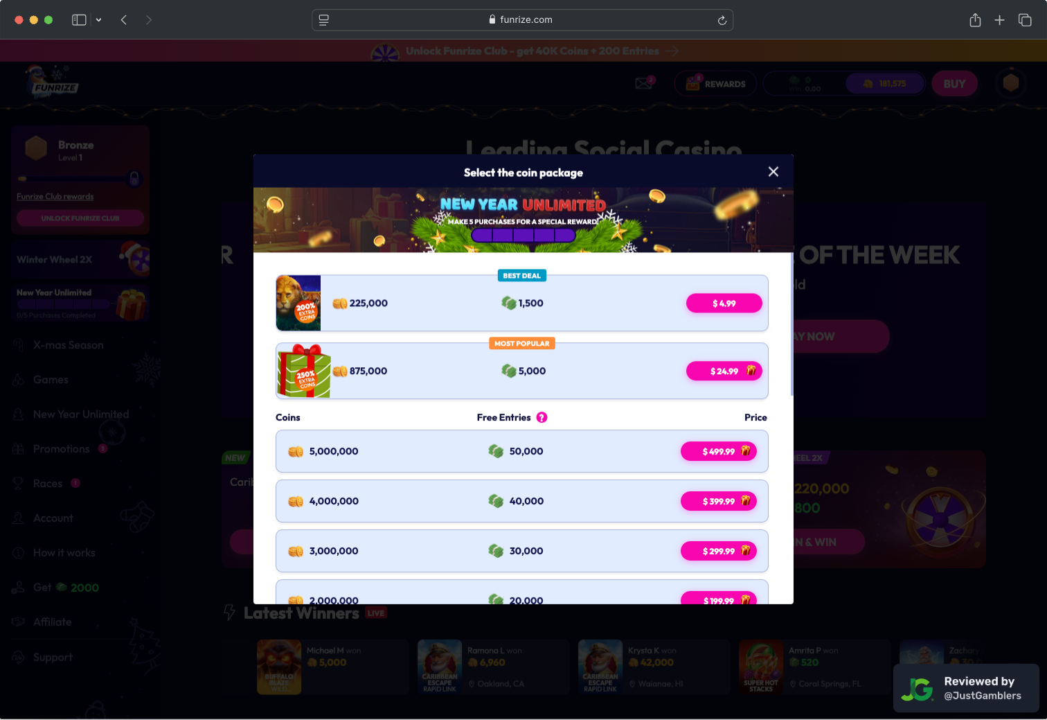 Desktop Screenshot of Funrize Coin Purchase Page