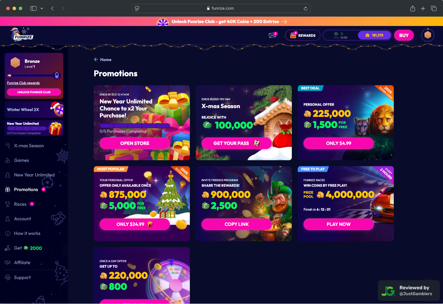 Desktop Screenshot of Funrize Promo Page