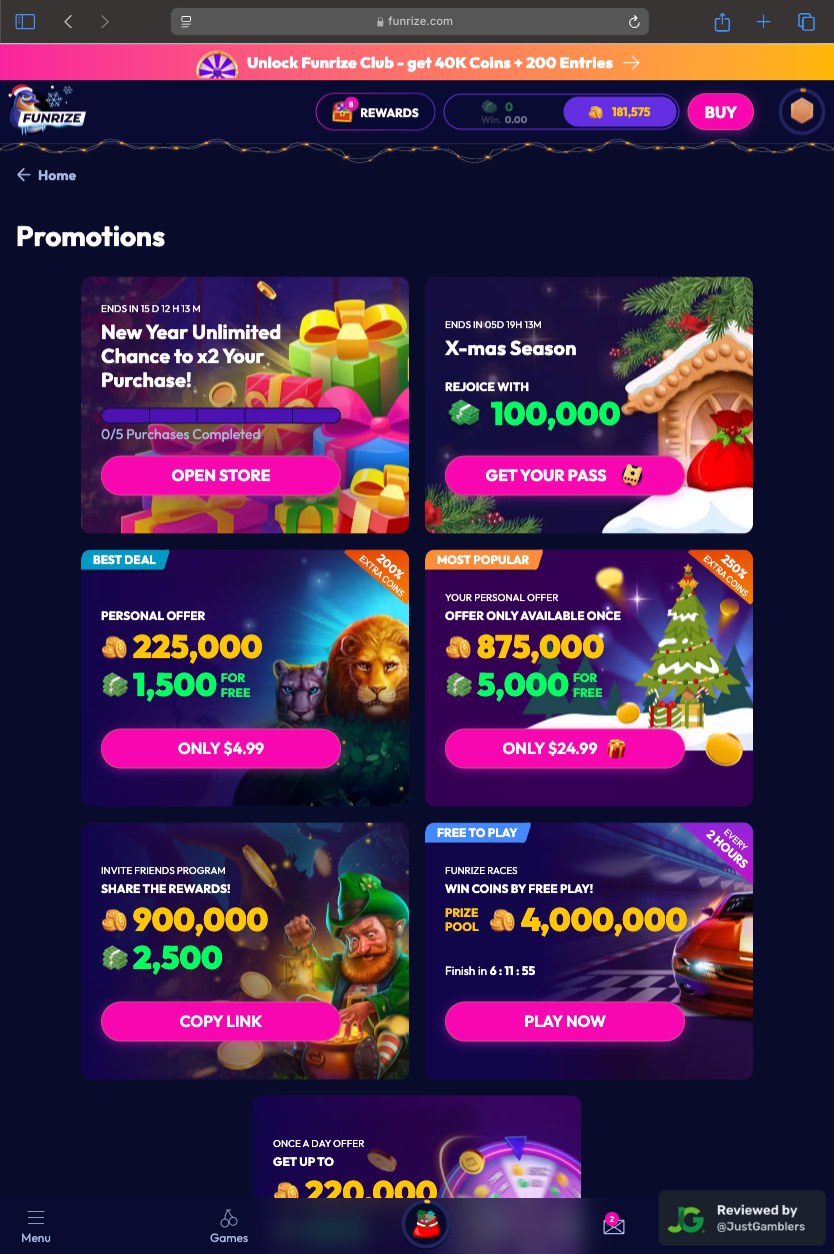 Tablet Screenshot of Funrize Promo Page