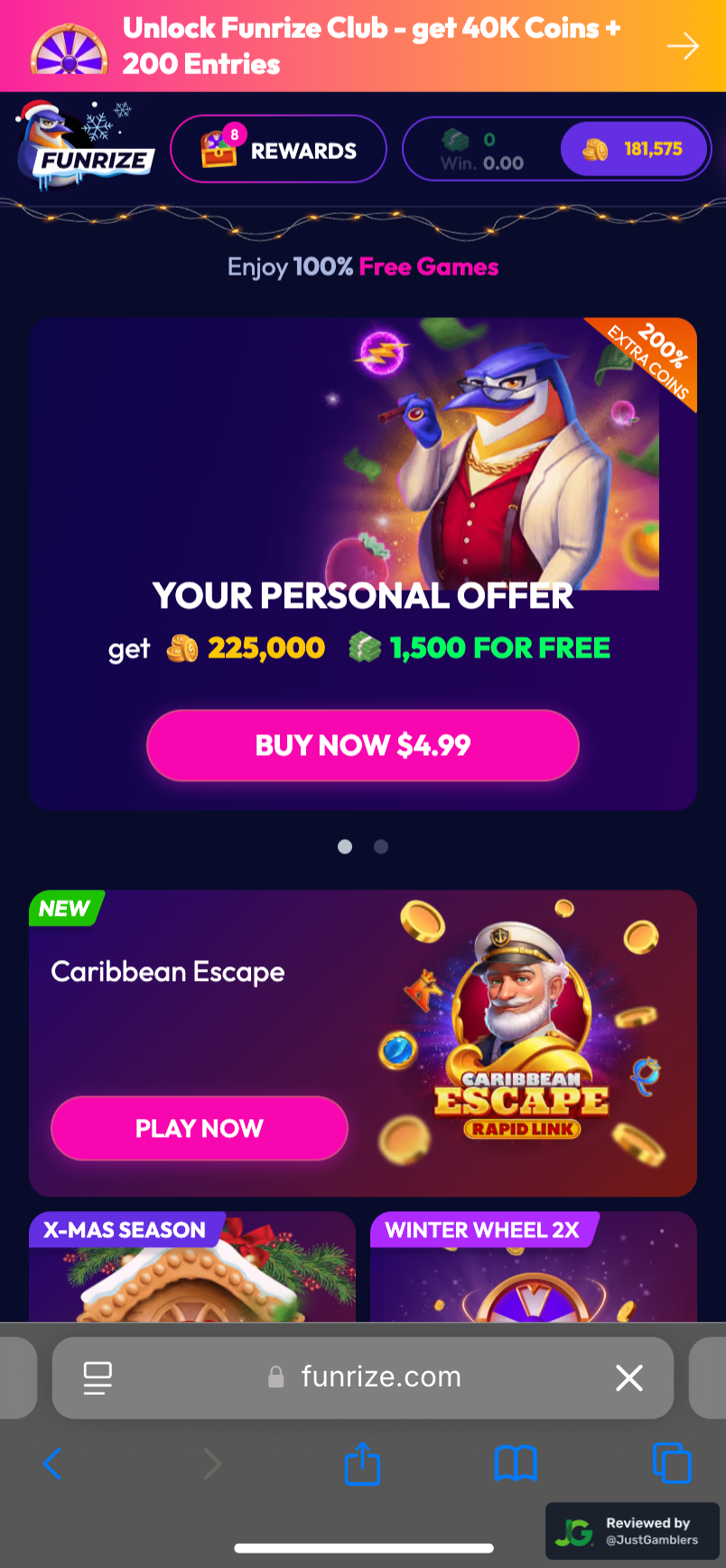 Mobile Screenshot of Funrize Starting Page