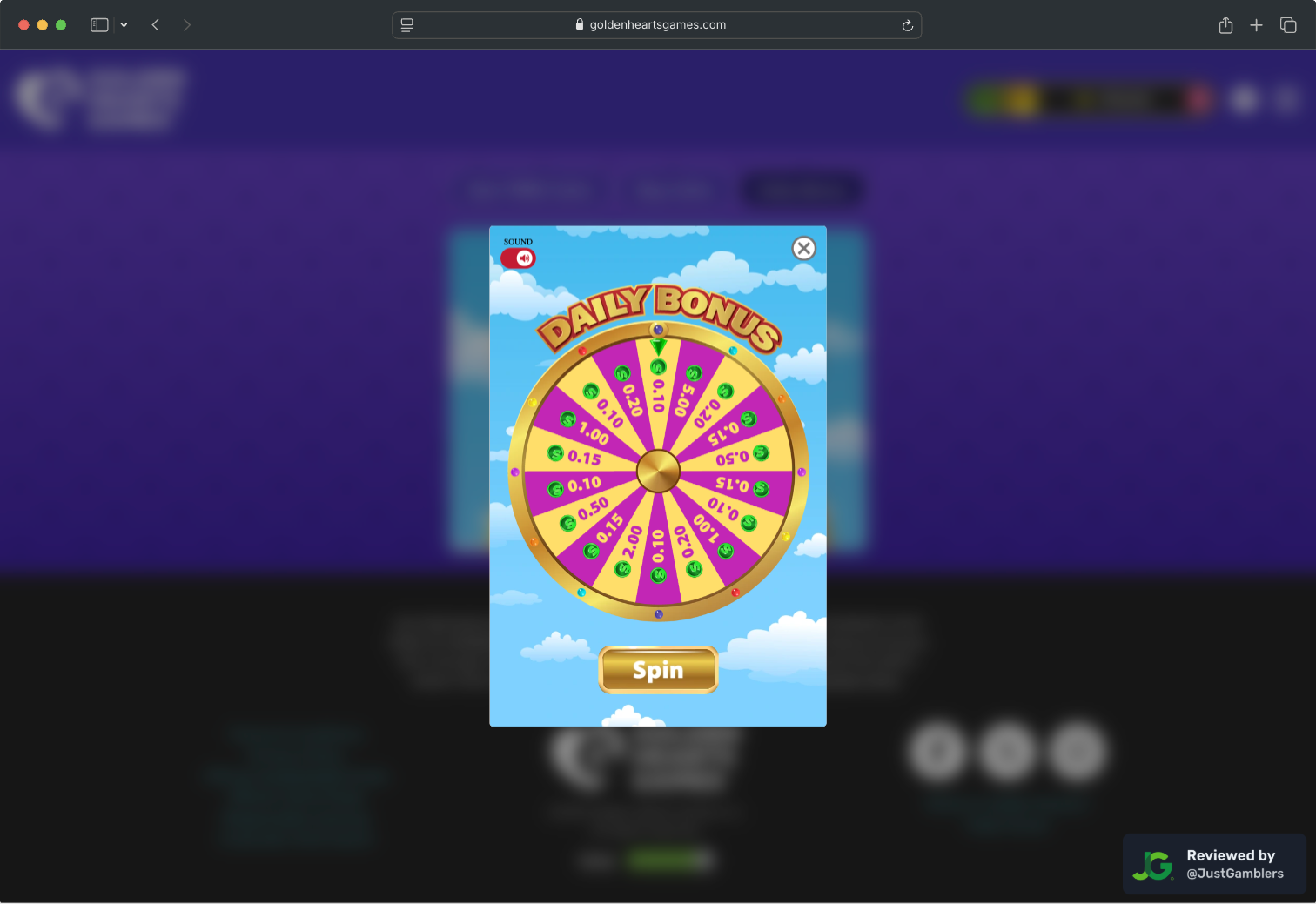 Desktop screenshot of the promo page at Golden Hearts Games.