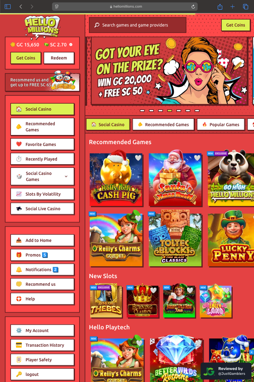 Tablet Screenshot of Hello Millions Starting Page