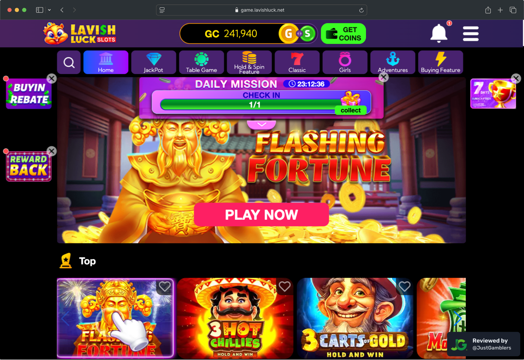 screenshot-lavish-luck-homepage-desktop