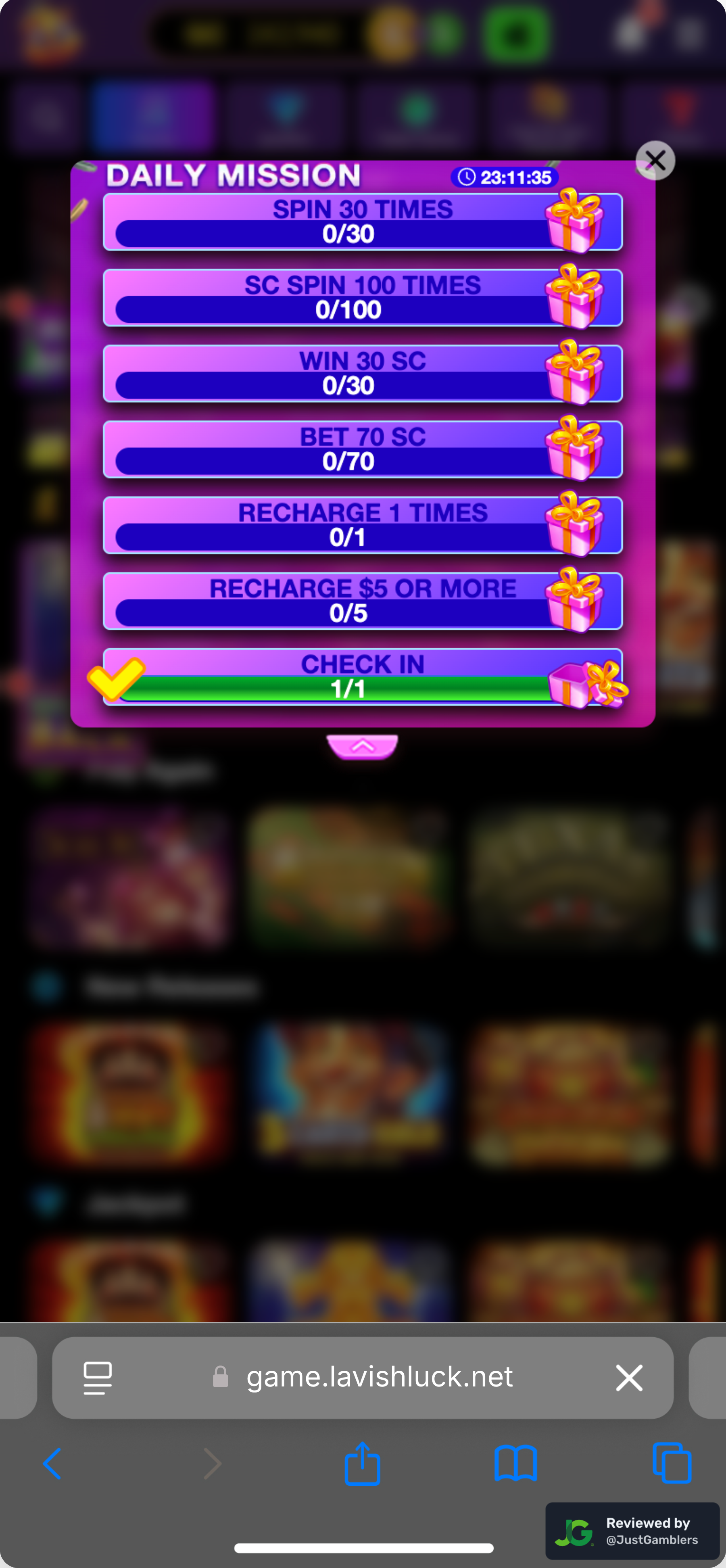 Mobile screenshot of the promo page at Lavish Luck Slots.