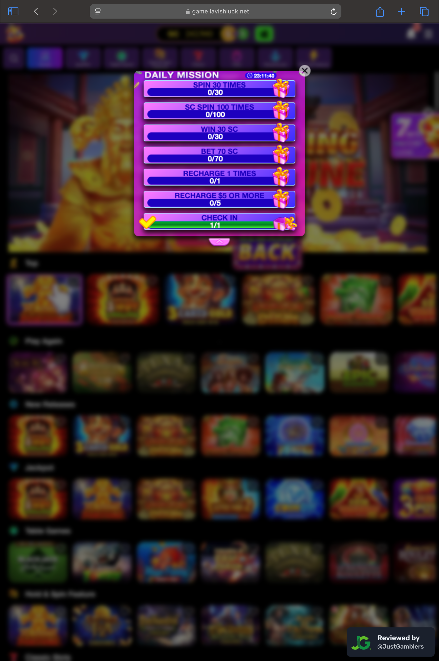 Tablet screenshot of the promo page at Lavish Luck Slots.