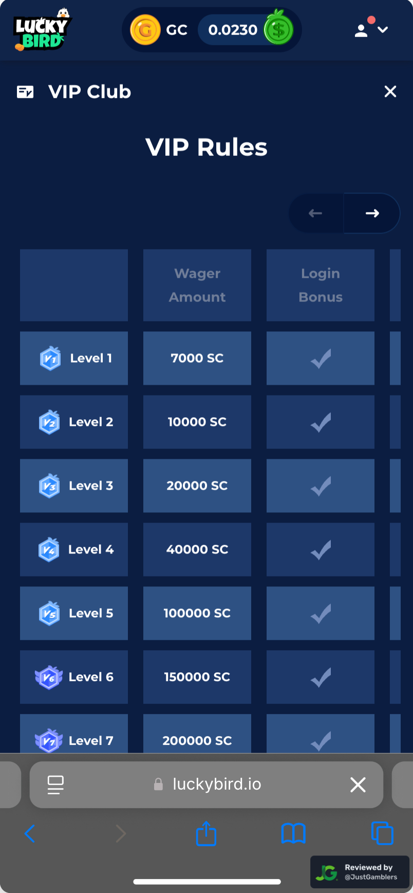Mobile screenshot of the promo page at LuckyBird.io