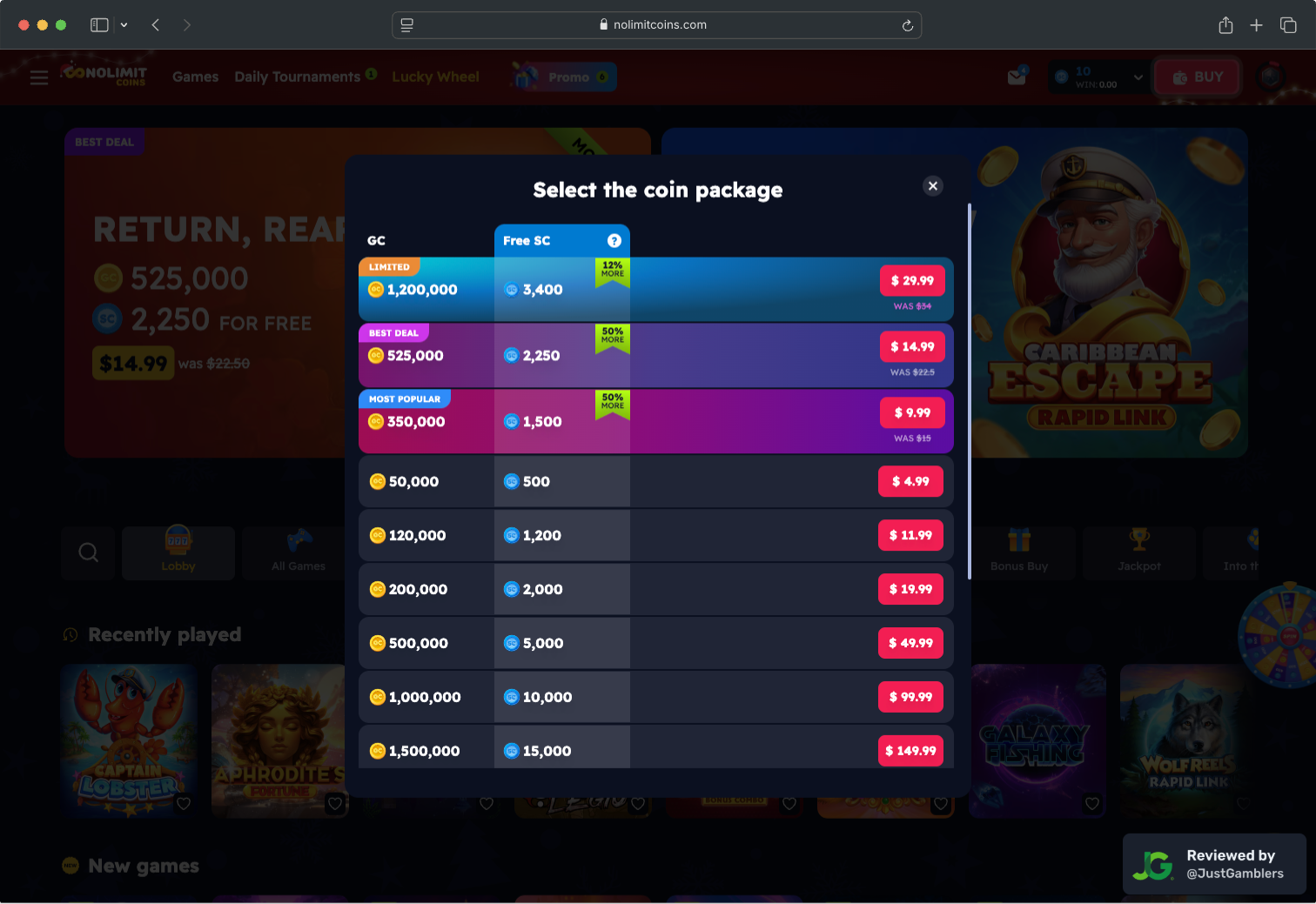 Desktop Screenshot of Nolimitcoins Coin Purchase Page