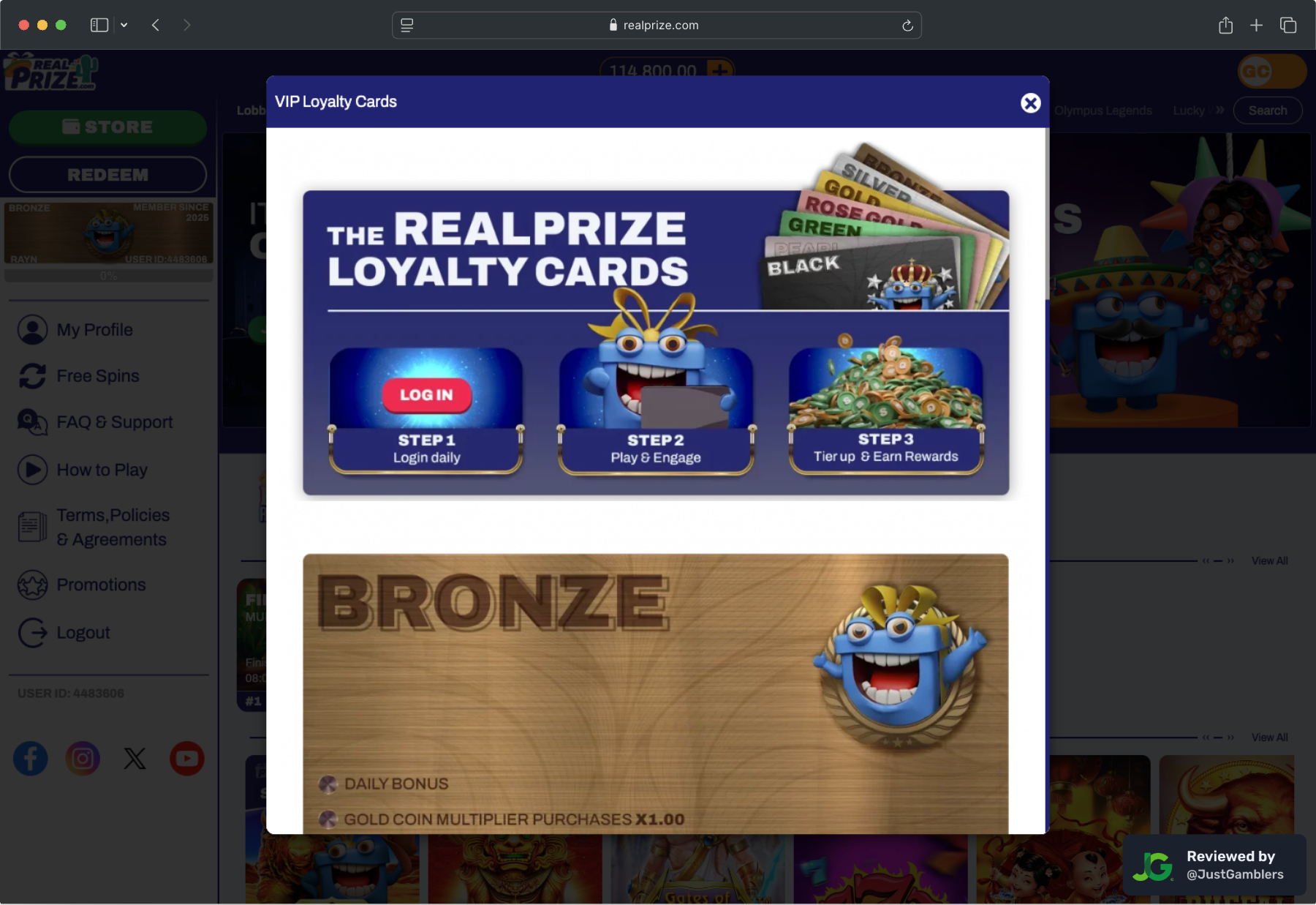 Desktop screenshot of the promo page at RealPrize.