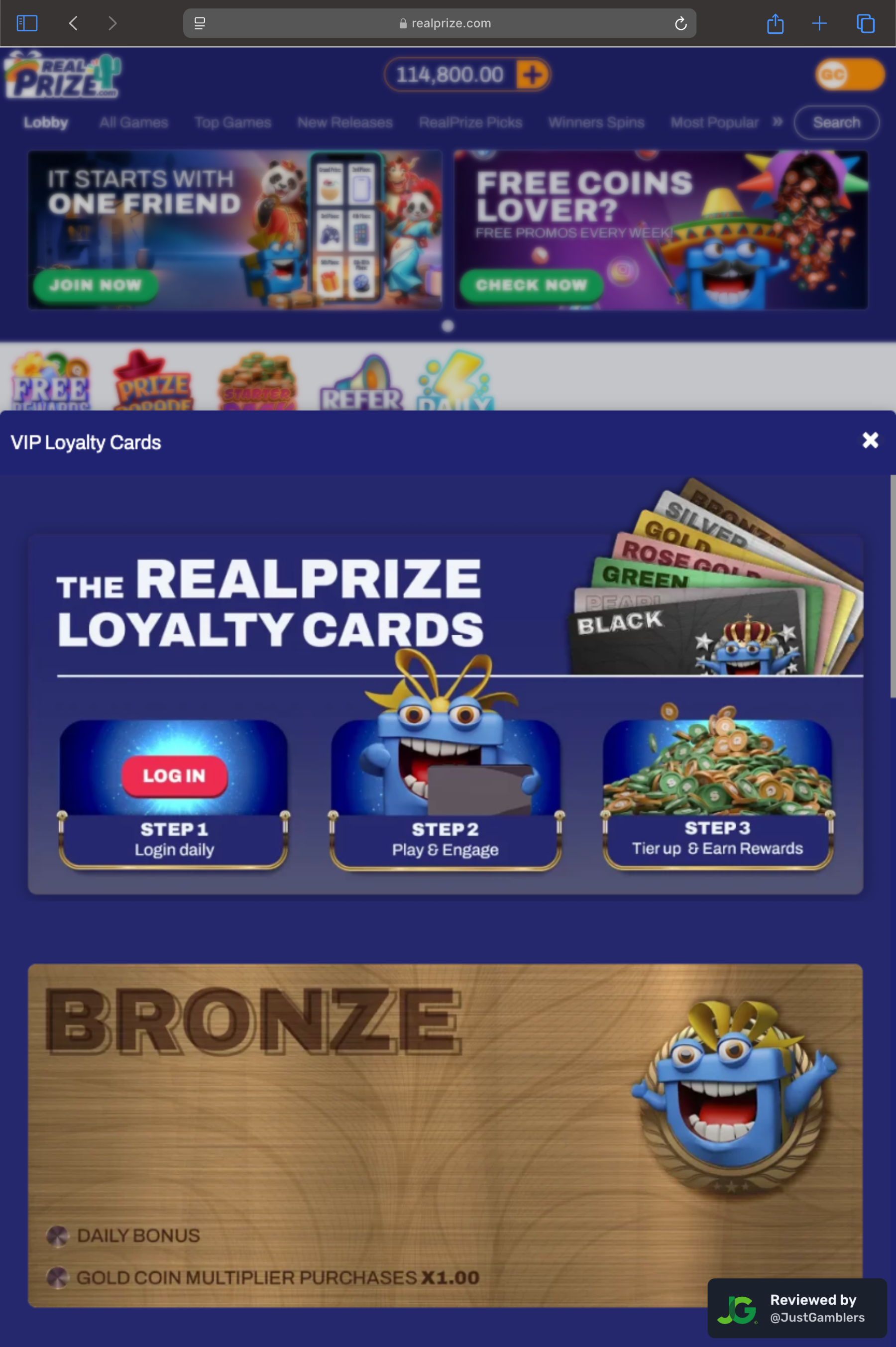 Tablet screenshot of the promo page at RealPrize.