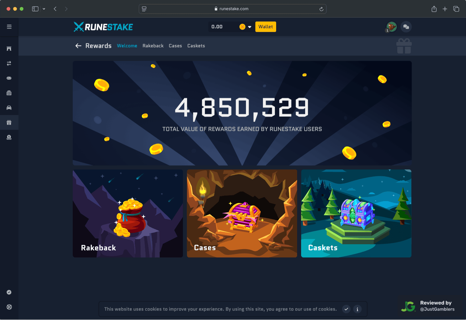 Desktop screenshot of the promo page at RuneStake.