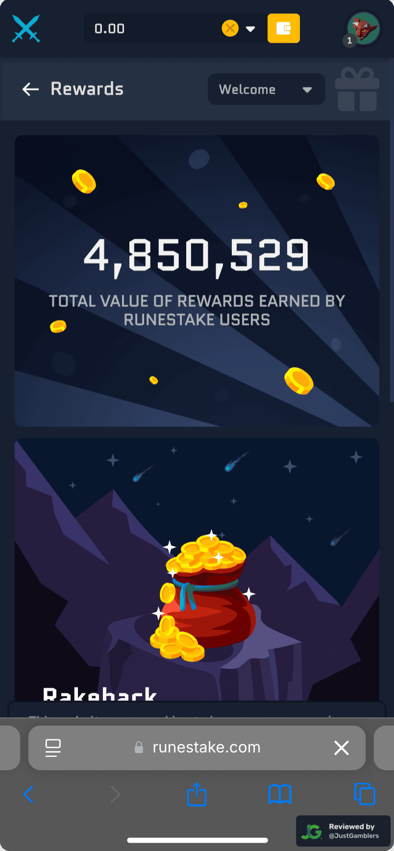 Mobile screenshot of the promo page at RuneStake.