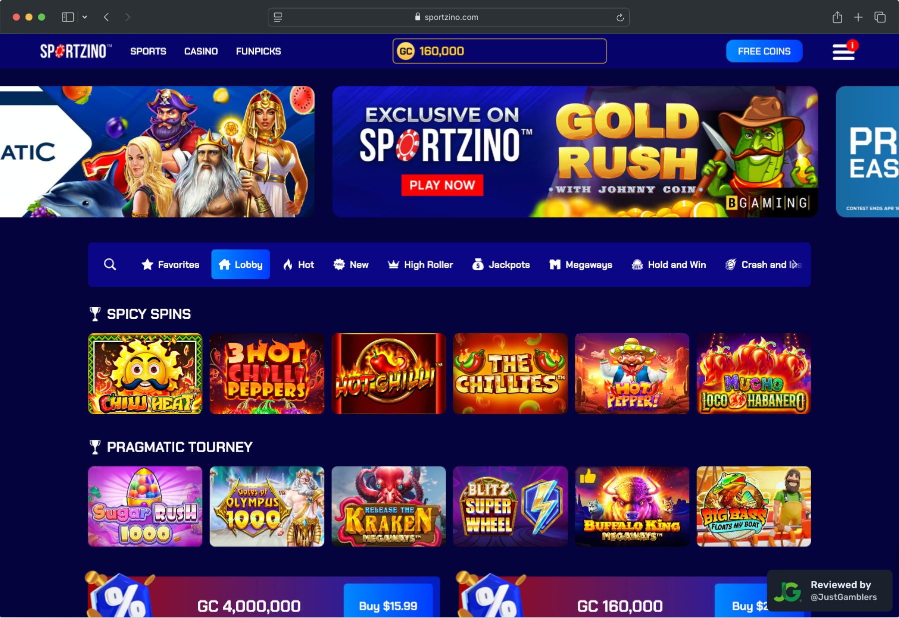 Desktop screenshot of the starting page at Sportzino.