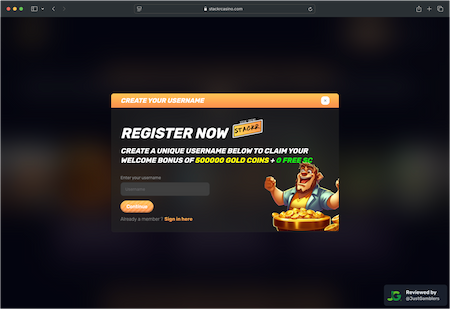 Desktop screenshot of the registration page at Stackr.