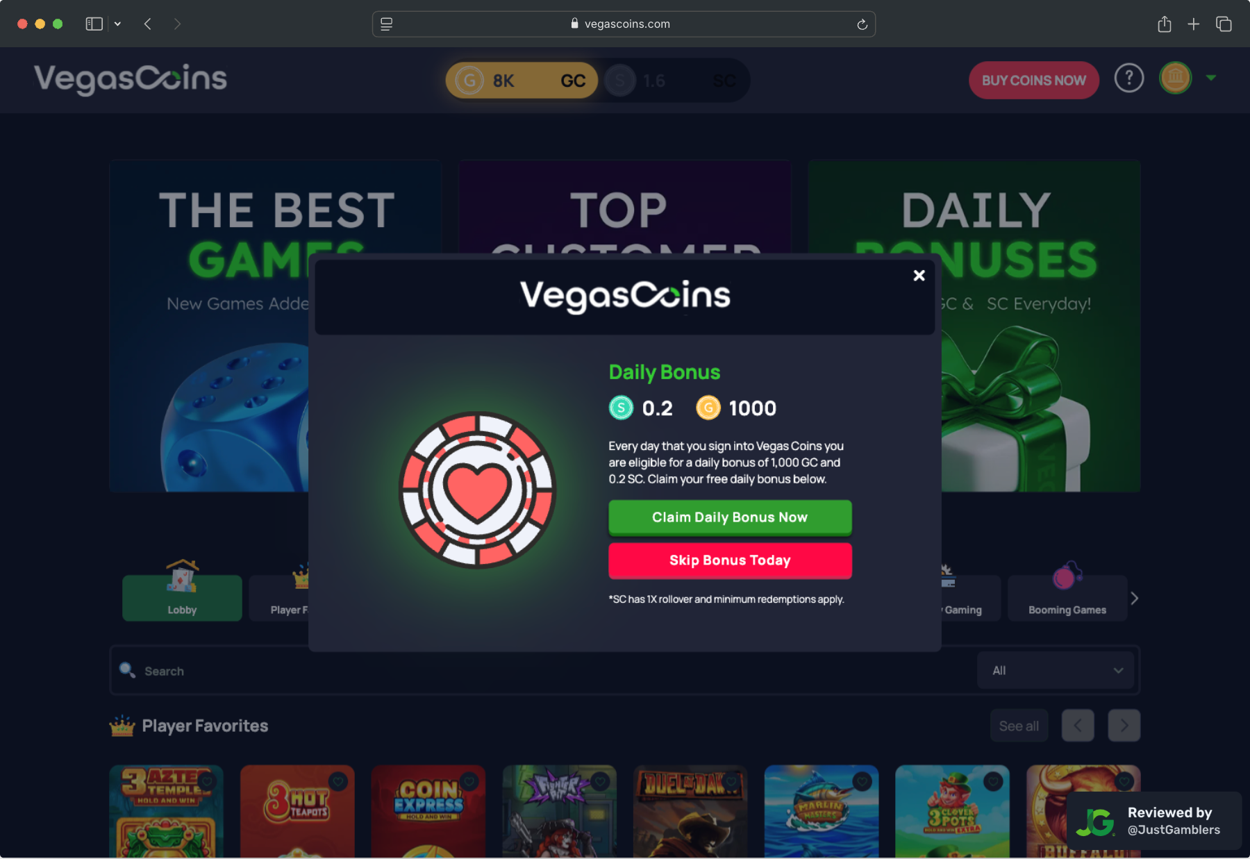 Desktop screenshot of the coin purchase process at Vegas Coins.